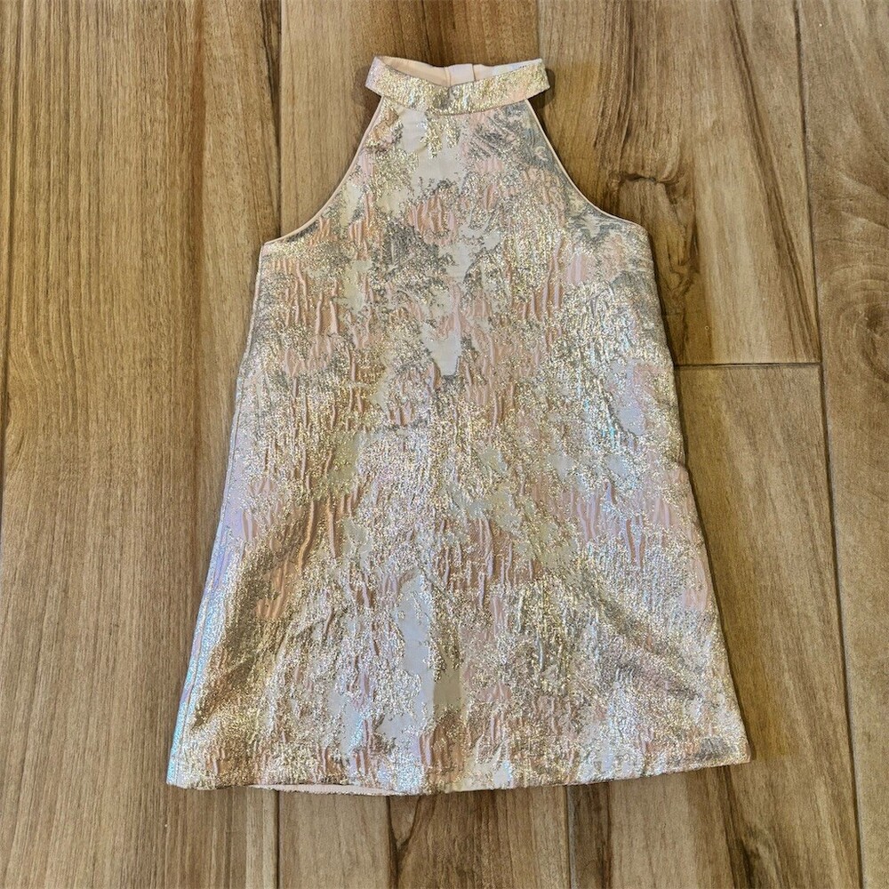 H&M Girls Party Dress Pink Metallic Jacquard A-Line Sleeveless Size 6X